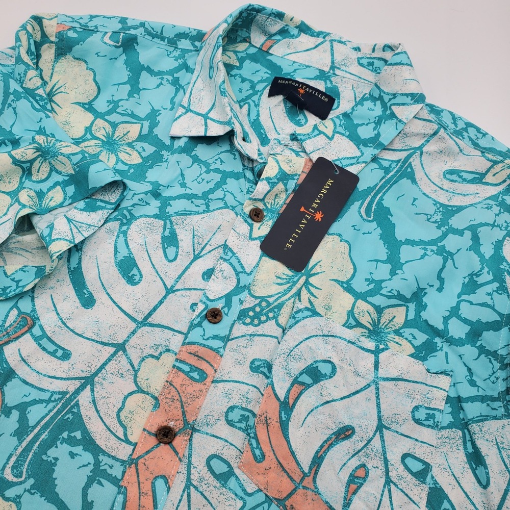 Margaritaville Mens Hawaiian Tropical Floral S/S Button Down Shirt Size S